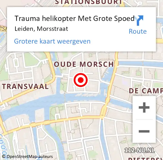 Locatie op kaart van de 112 melding: Trauma helikopter Met Grote Spoed Naar Leiden, Morsstraat op 8 juli 2023 20:32