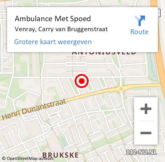 Locatie op kaart van de 112 melding: Ambulance Met Spoed Naar Venray, Carry van Bruggenstraat op 1 september 2014 03:09