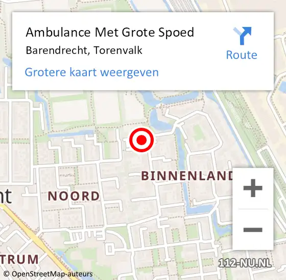 Locatie op kaart van de 112 melding: Ambulance Met Grote Spoed Naar Barendrecht, Torenvalk op 8 juli 2023 20:41