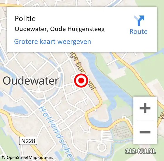 Locatie op kaart van de 112 melding: Politie Oudewater, Oude Huijgensteeg op 8 juli 2023 20:59