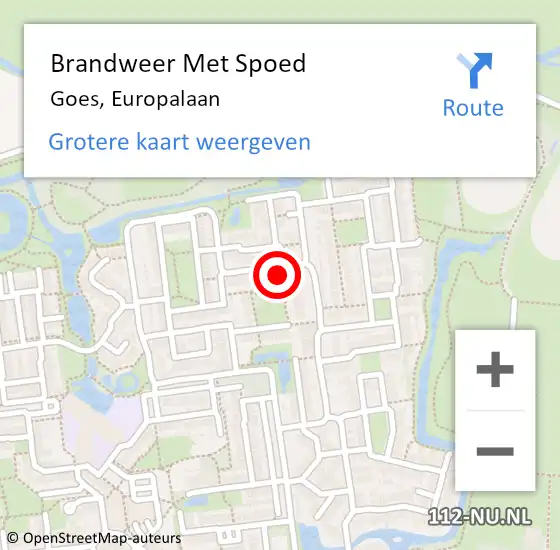 Locatie op kaart van de 112 melding: Brandweer Met Spoed Naar Goes, Europalaan op 8 juli 2023 21:16