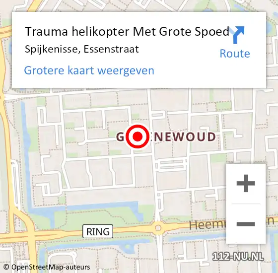 Locatie op kaart van de 112 melding: Trauma helikopter Met Grote Spoed Naar Spijkenisse, Essenstraat op 8 juli 2023 22:01