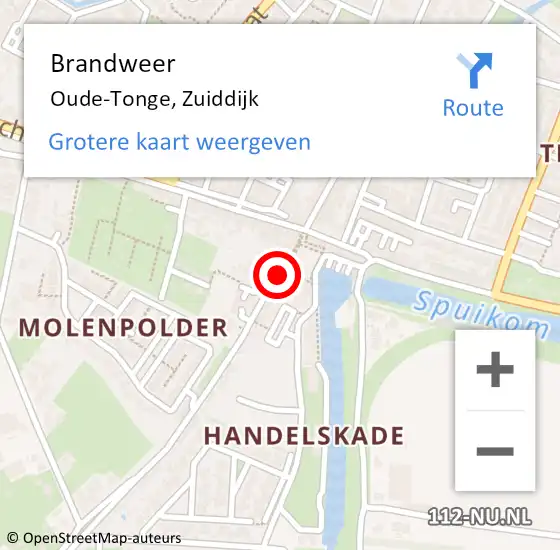 Locatie op kaart van de 112 melding: Brandweer Oude-Tonge, Zuiddijk op 8 juli 2023 22:03