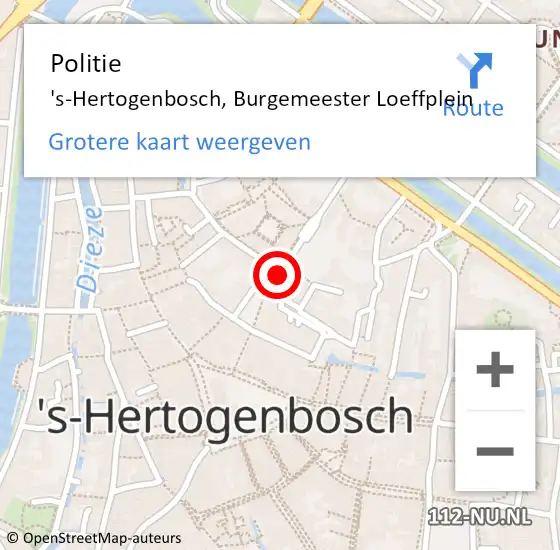 Locatie op kaart van de 112 melding: Politie 's-Hertogenbosch, Burgemeester Loeffplein op 8 juli 2023 22:07