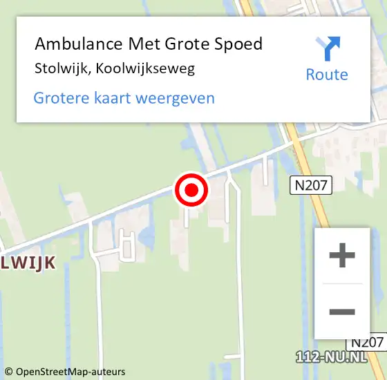 Locatie op kaart van de 112 melding: Ambulance Met Grote Spoed Naar Stolwijk, Koolwijkseweg op 8 juli 2023 22:15