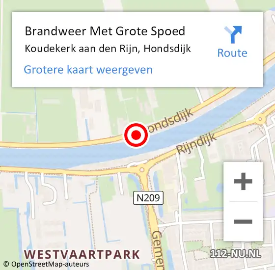Locatie op kaart van de 112 melding: Brandweer Met Grote Spoed Naar Koudekerk aan den Rijn, Hondsdijk op 8 juli 2023 22:43