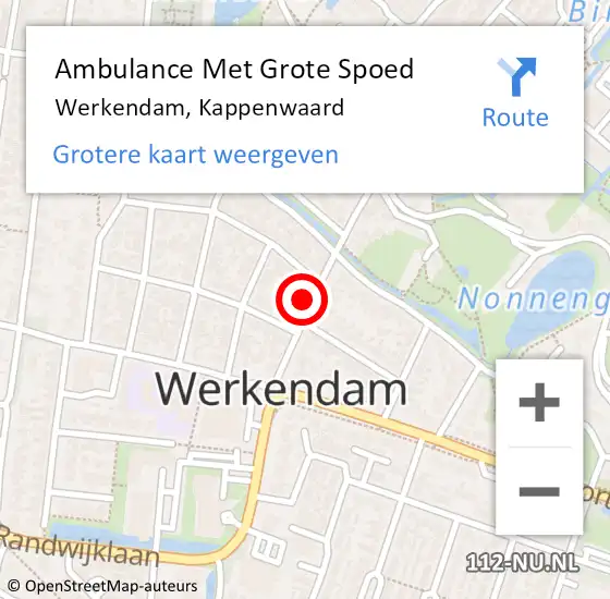 Locatie op kaart van de 112 melding: Ambulance Met Grote Spoed Naar Werkendam, Kappenwaard op 8 juli 2023 22:52
