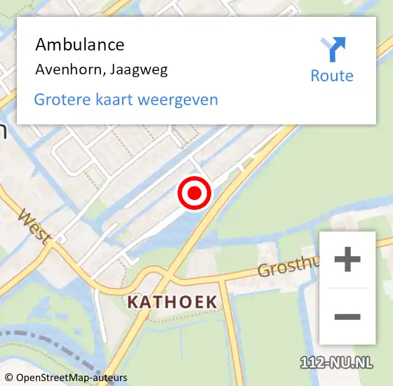 Locatie op kaart van de 112 melding: Ambulance Avenhorn, Jaagweg op 8 juli 2023 22:53