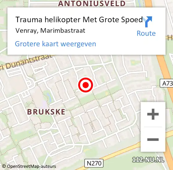 Locatie op kaart van de 112 melding: Trauma helikopter Met Grote Spoed Naar Venray, Marimbastraat op 8 juli 2023 23:44