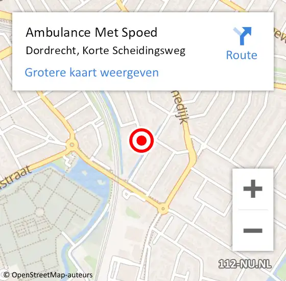 Locatie op kaart van de 112 melding: Ambulance Met Spoed Naar Dordrecht, Korte Scheidingsweg op 8 juli 2023 23:45