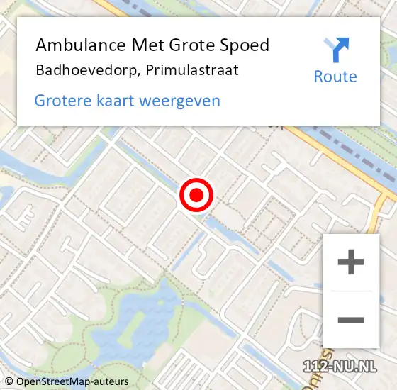 Locatie op kaart van de 112 melding: Ambulance Met Grote Spoed Naar Badhoevedorp, Primulastraat op 8 juli 2023 23:48