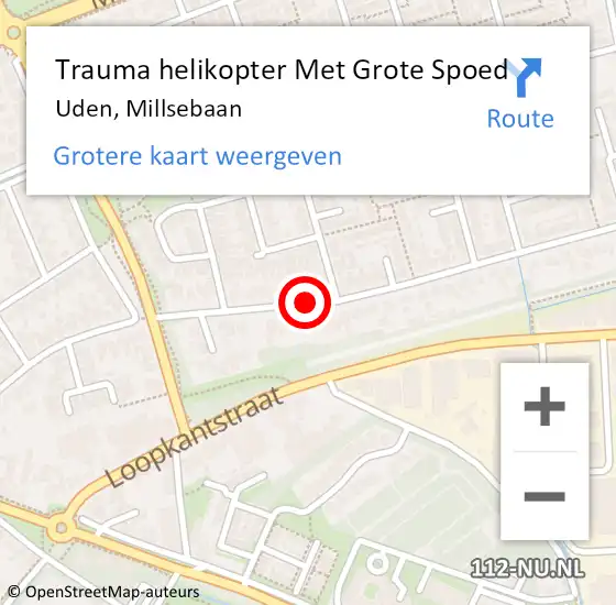 Locatie op kaart van de 112 melding: Trauma helikopter Met Grote Spoed Naar Uden, Millsebaan op 9 juli 2023 00:23