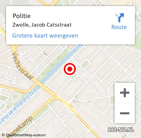 Locatie op kaart van de 112 melding: Politie Zwolle, Jacob Catsstraat op 9 juli 2023 01:01