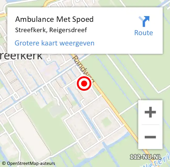 Locatie op kaart van de 112 melding: Ambulance Met Spoed Naar Streefkerk, Reigersdreef op 9 juli 2023 01:08