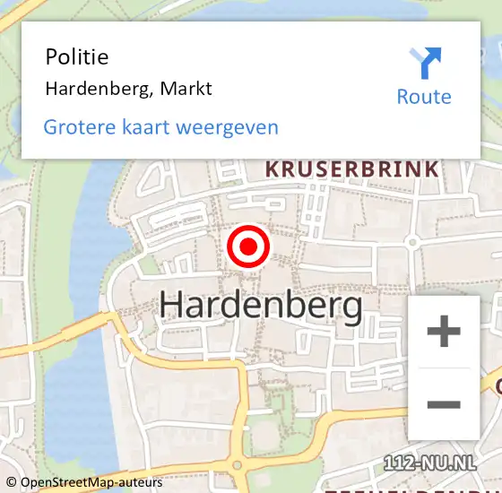 Locatie op kaart van de 112 melding: Politie Hardenberg, Markt op 9 juli 2023 01:18