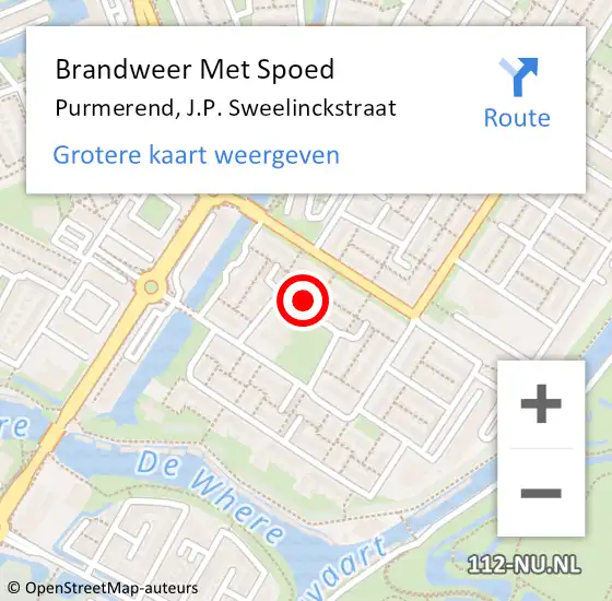 Locatie op kaart van de 112 melding: Brandweer Met Spoed Naar Purmerend, J.P. Sweelinckstraat op 9 juli 2023 01:24