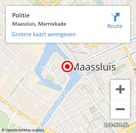 Locatie op kaart van de 112 melding: Politie Maassluis, Marnixkade op 9 juli 2023 01:54