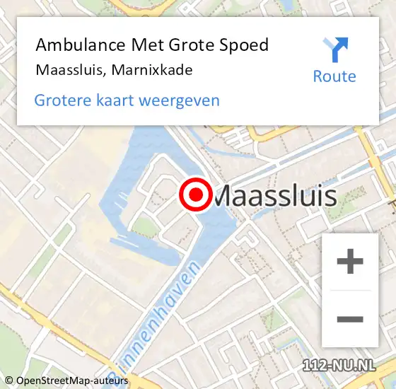 Locatie op kaart van de 112 melding: Ambulance Met Grote Spoed Naar Maassluis, Marnixkade op 9 juli 2023 01:54