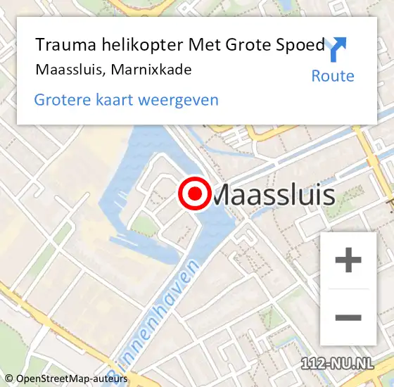 Locatie op kaart van de 112 melding: Trauma helikopter Met Grote Spoed Naar Maassluis, Marnixkade op 9 juli 2023 01:56