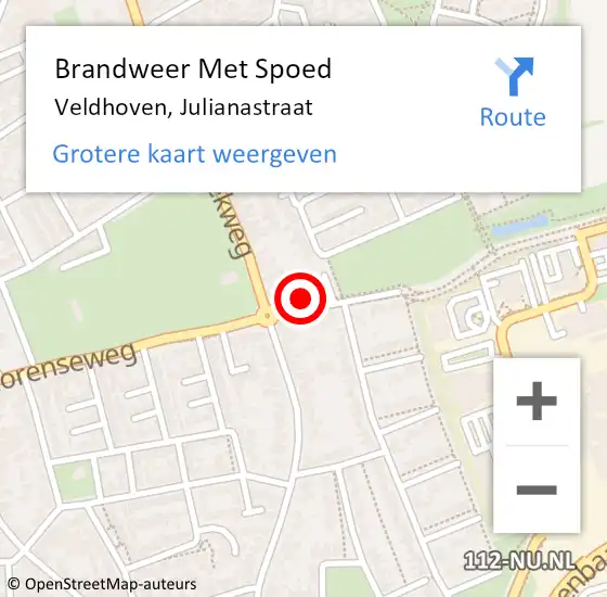 Locatie op kaart van de 112 melding: Brandweer Met Spoed Naar Veldhoven, Julianastraat op 9 juli 2023 02:03