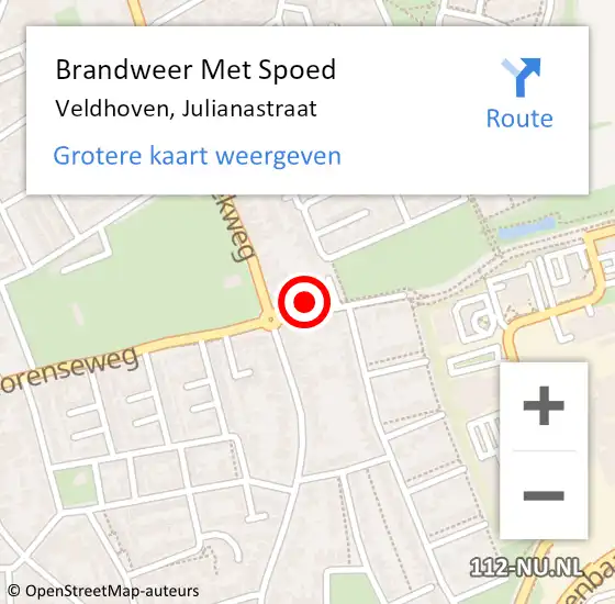 Locatie op kaart van de 112 melding: Brandweer Met Spoed Naar Veldhoven, Julianastraat op 9 juli 2023 02:06