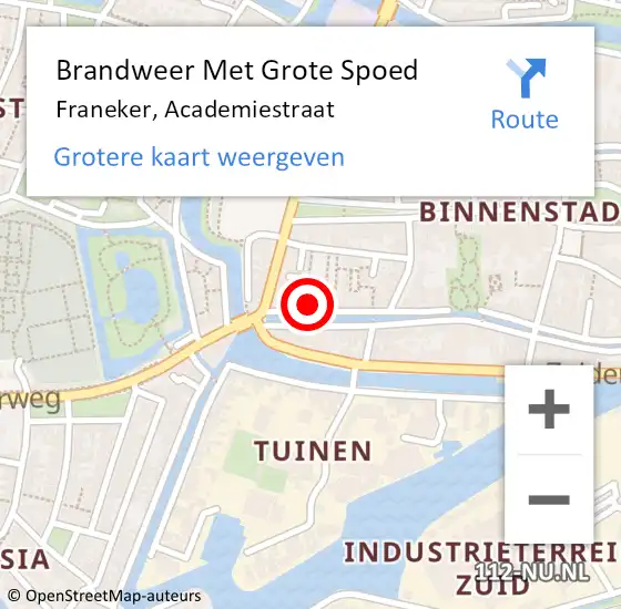 Locatie op kaart van de 112 melding: Brandweer Met Grote Spoed Naar Franeker, Academiestraat op 9 juli 2023 02:53