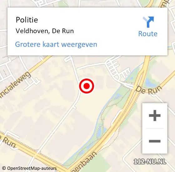 Locatie op kaart van de 112 melding: Politie Veldhoven, De Run op 9 juli 2023 04:09