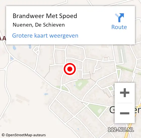 Locatie op kaart van de 112 melding: Brandweer Met Spoed Naar Nuenen, De Schieven op 9 juli 2023 04:32