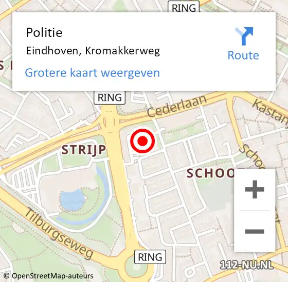 Locatie op kaart van de 112 melding: Politie Eindhoven, Kromakkerweg op 9 juli 2023 04:38