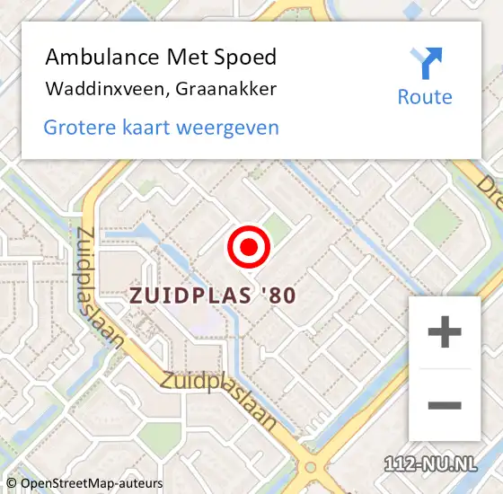 Locatie op kaart van de 112 melding: Ambulance Met Spoed Naar Waddinxveen, Graanakker op 9 juli 2023 04:39