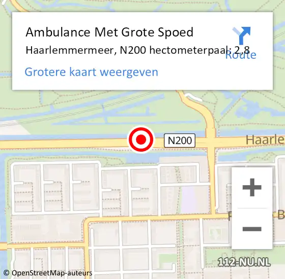 Locatie op kaart van de 112 melding: Ambulance Met Grote Spoed Naar Haarlemmermeer, N200 hectometerpaal: 2,8 op 9 juli 2023 04:50