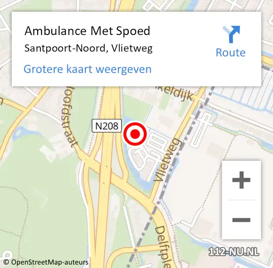 Locatie op kaart van de 112 melding: Ambulance Met Spoed Naar Santpoort-Noord, Vlietweg op 9 juli 2023 05:06