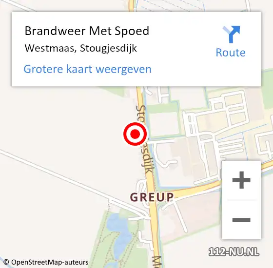 Locatie op kaart van de 112 melding: Brandweer Met Spoed Naar Westmaas, Stougjesdijk op 9 juli 2023 07:09