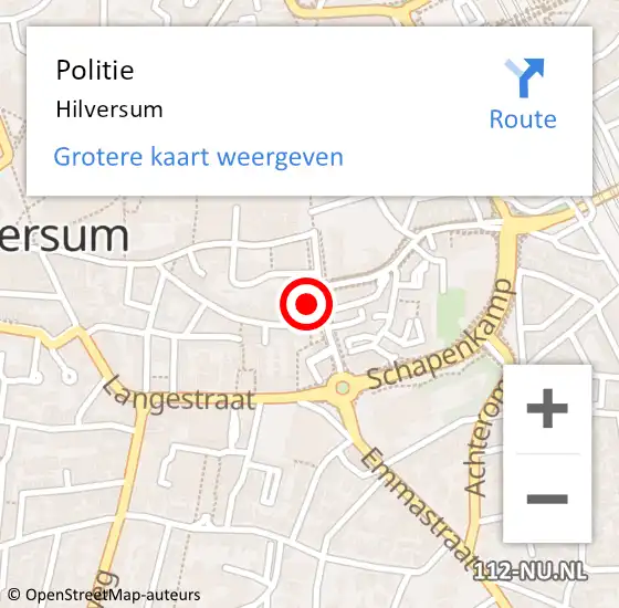 Locatie op kaart van de 112 melding: Politie Hilversum op 9 juli 2023 07:10