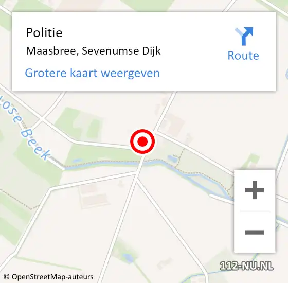 Locatie op kaart van de 112 melding: Politie Maasbree, Sevenumse Dijk op 9 juli 2023 07:57