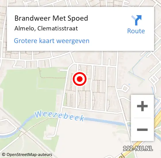 Locatie op kaart van de 112 melding: Brandweer Met Spoed Naar Almelo, Clematisstraat op 9 juli 2023 08:26