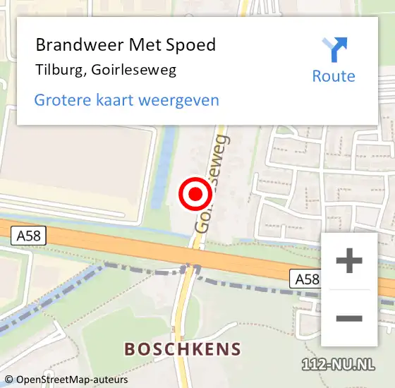 Locatie op kaart van de 112 melding: Brandweer Met Spoed Naar Tilburg, Goirleseweg op 9 juli 2023 09:28