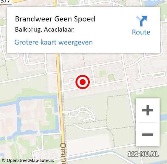 Locatie op kaart van de 112 melding: Brandweer Geen Spoed Naar Balkbrug, Acacialaan op 9 juli 2023 09:57