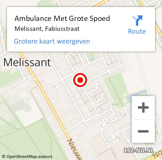 Locatie op kaart van de 112 melding: Ambulance Met Grote Spoed Naar Melissant, Fabiusstraat op 9 juli 2023 10:08