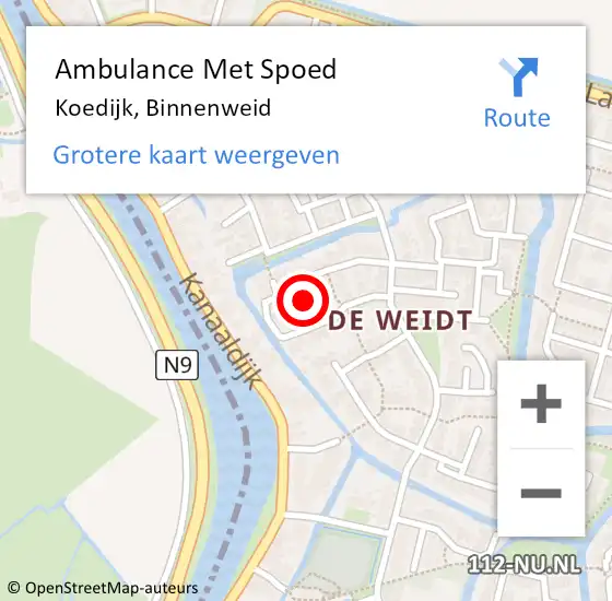 Locatie op kaart van de 112 melding: Ambulance Met Spoed Naar Koedijk, Binnenweid op 9 juli 2023 10:26
