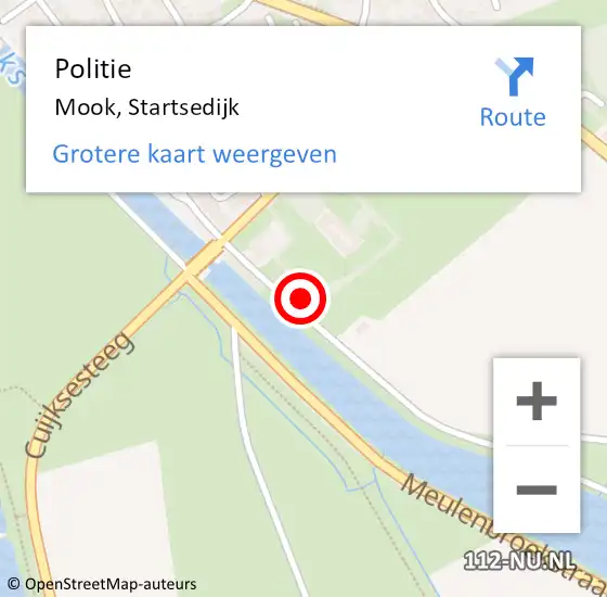 Locatie op kaart van de 112 melding: Politie Mook, Startsedijk op 9 juli 2023 11:03