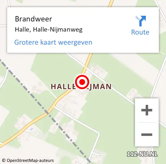 Locatie op kaart van de 112 melding: Brandweer Halle, Halle-Nijmanweg op 9 juli 2023 11:12