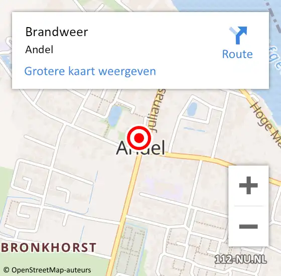 Locatie op kaart van de 112 melding: Brandweer Andel op 9 juli 2023 11:16