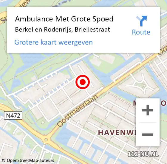 Locatie op kaart van de 112 melding: Ambulance Met Grote Spoed Naar Berkel en Rodenrijs, Briellestraat op 9 juli 2023 11:36