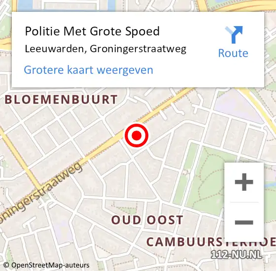 Locatie op kaart van de 112 melding: Politie Met Grote Spoed Naar Leeuwarden, Groningerstraatweg op 9 juli 2023 11:57