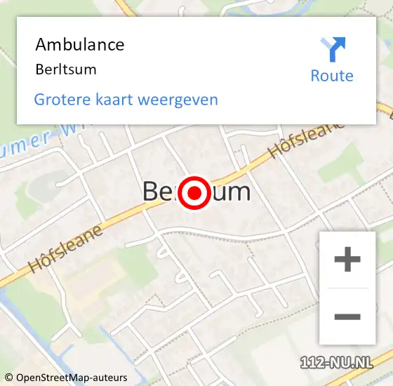 Locatie op kaart van de 112 melding: Ambulance Berltsum op 9 juli 2023 12:06