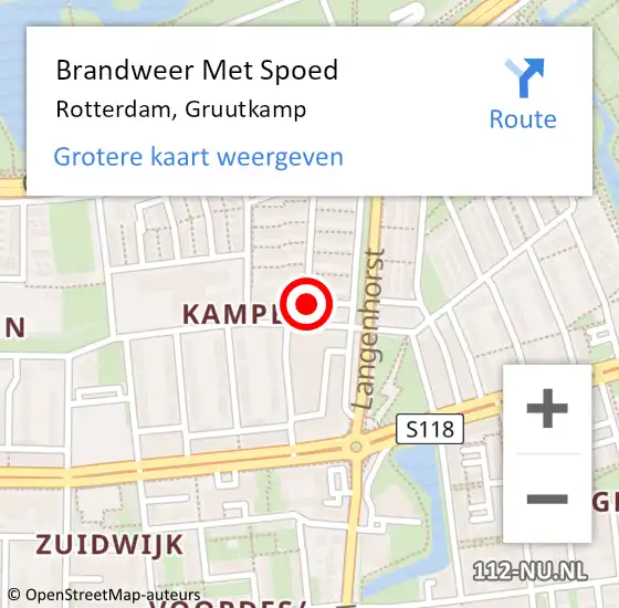 Locatie op kaart van de 112 melding: Brandweer Met Spoed Naar Rotterdam, Gruutkamp op 9 juli 2023 12:30