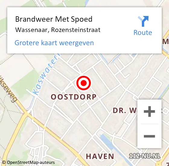 Locatie op kaart van de 112 melding: Brandweer Met Spoed Naar Wassenaar, Rozensteinstraat op 9 juli 2023 12:43