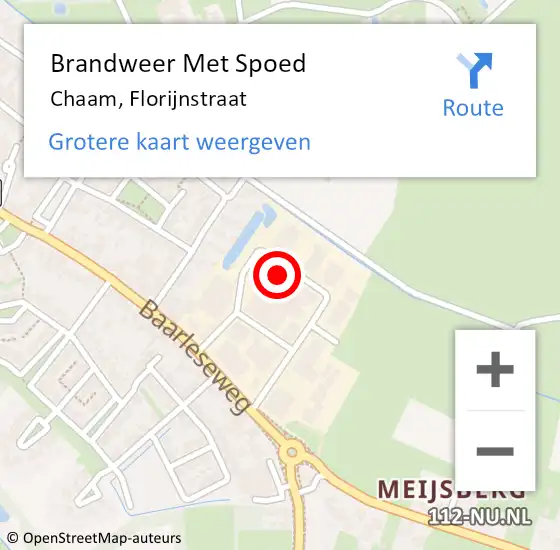 Locatie op kaart van de 112 melding: Brandweer Met Spoed Naar Chaam, Florijnstraat op 9 juli 2023 13:14