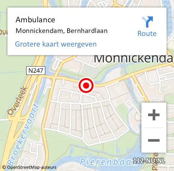 Locatie op kaart van de 112 melding: Ambulance Monnickendam, Bernhardlaan op 9 juli 2023 13:17